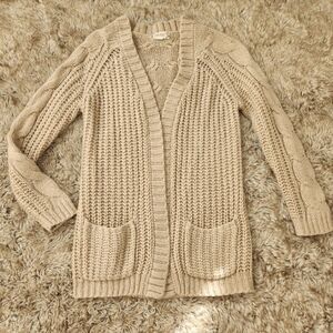 Pink Rose Cable Knit Cardigan Sweater Cream Size Medium